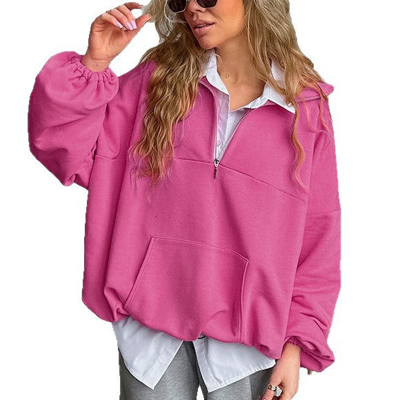 Damen lässiger Oversized-Pullover mit Stehkragen Drune