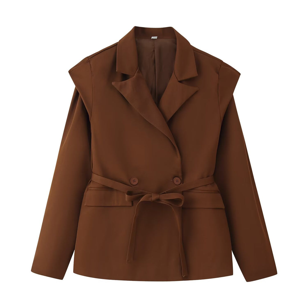 Damen elegante Blazerjacke mit taillierbarem Gürtel Drune