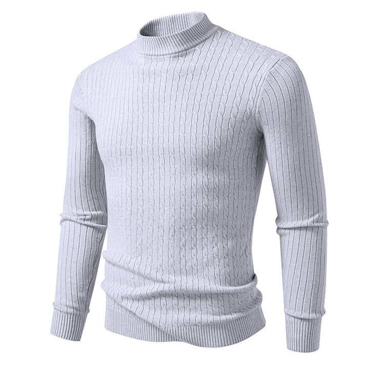 Herren nan figurbetonter Feinstrickpullover mit Stehkragen und Zopfmuster Drune