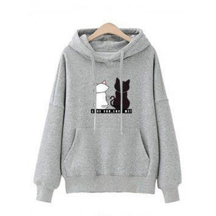 Damen Kapuzenpullover mit Katzen-Print, lockerem Schnitt und Kängurutasche Drune