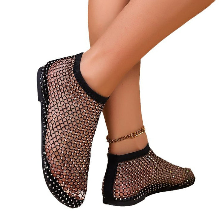 Damen Strick-Netz-Ballerinas mit Schmucksteinbesatz und sockenähnlichem Schaft Drune