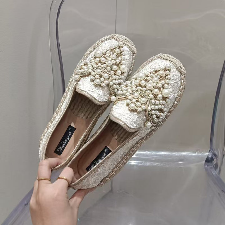 Damen nan bestickte Espadrilles mit handverzierten Perlenapplikationen Drune