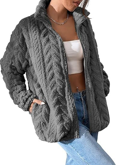 Damen Kuschel-Fleecejacke mit Oversized-Schnitt und Stehkragen Drune