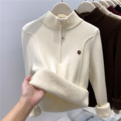 Damen Strickpullover mit Stehkragen und Reißverschluss Drune