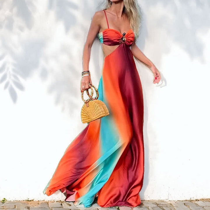 Damen Maxikleid mit innovativem Cut-Out-Design und farbverlaufendem Stoff Drune