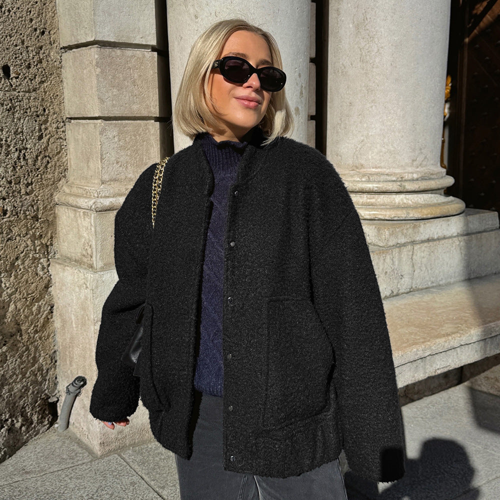 Damen Oversized Fleecejacke mit Knopfverschluss Drune