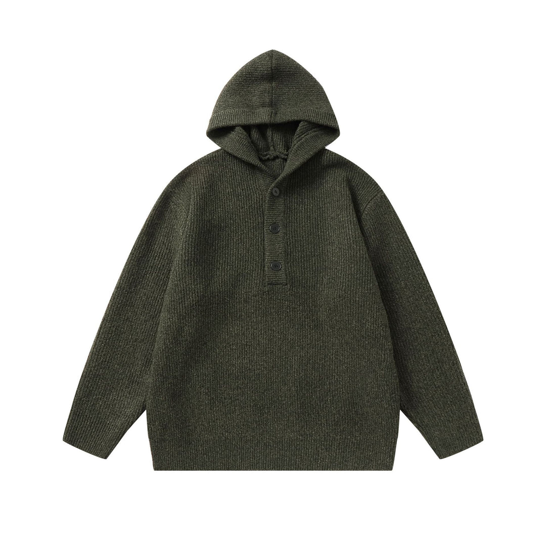 Unisex Gerippter Strick-Hoodie mit Halbknopfblende und Oversize-Schnitt Drune