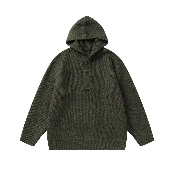 Unisex Gerippter Strick-Hoodie mit Halbknopfblende und Oversize-Schnitt Drune