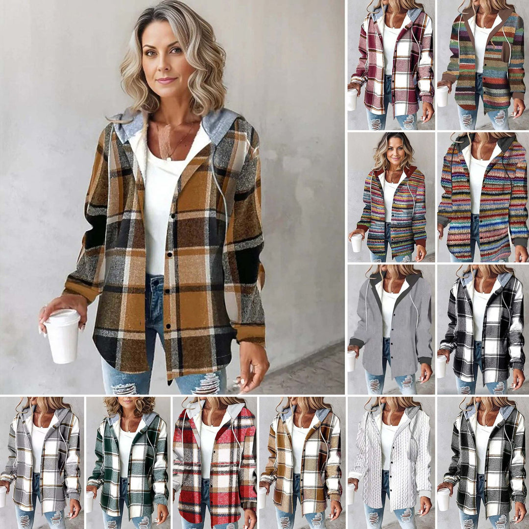 Damen Kapuzencardigan mit Streifen und Druckknopfblende Drune