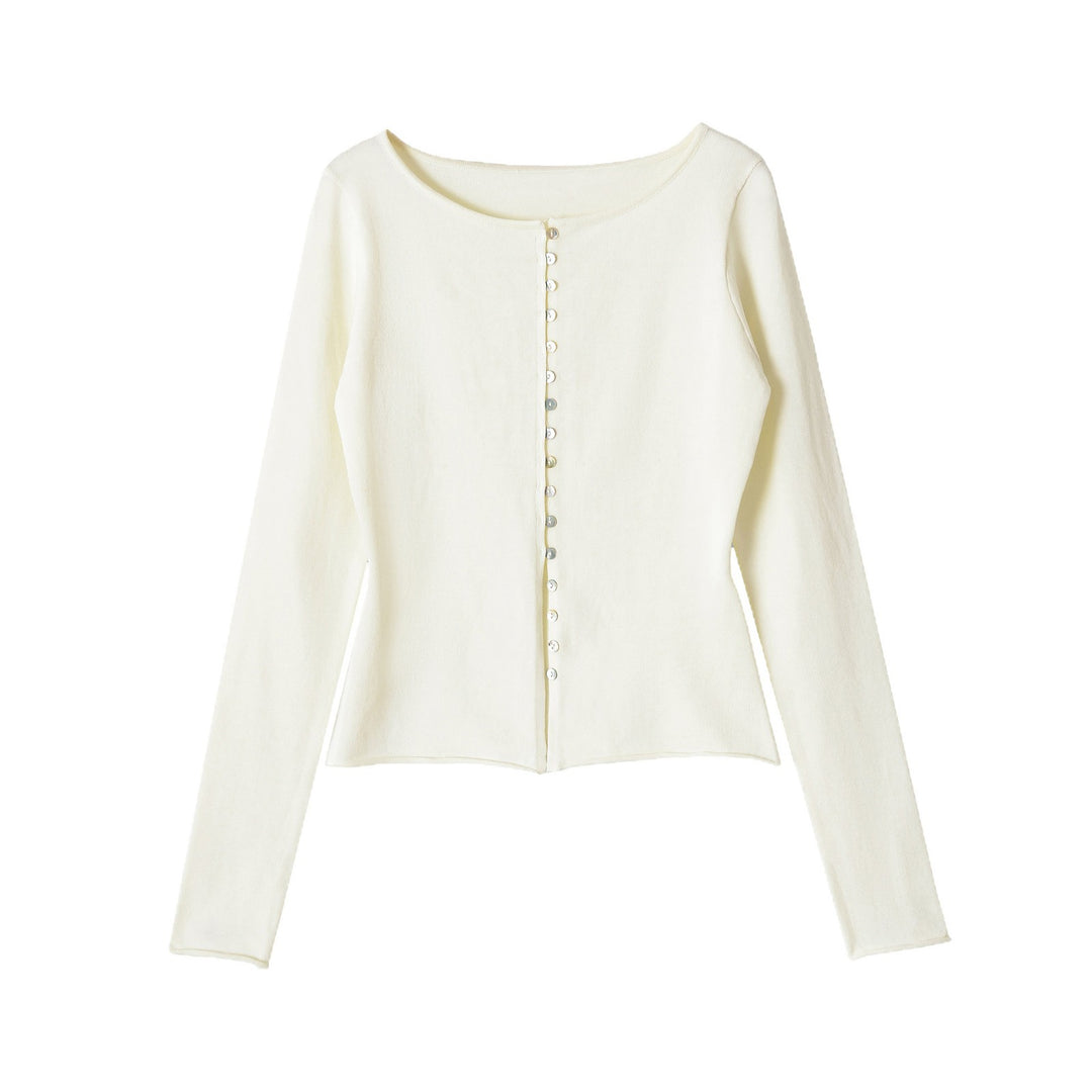 Damen Feinstrick Cropped-Cardigan mit Perlmuttknopfleiste Drune