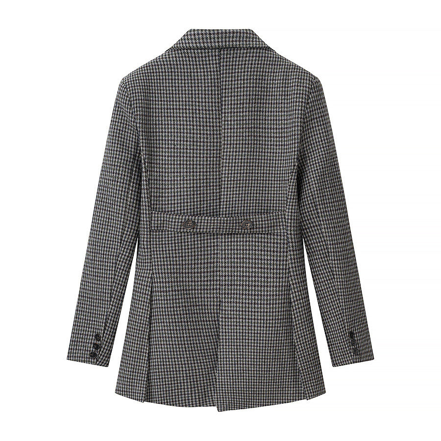 Damen Zweireihiger Hahnentritt-Blazer mit asymmetrischem Schwalbenschwanz-Saum Drune
