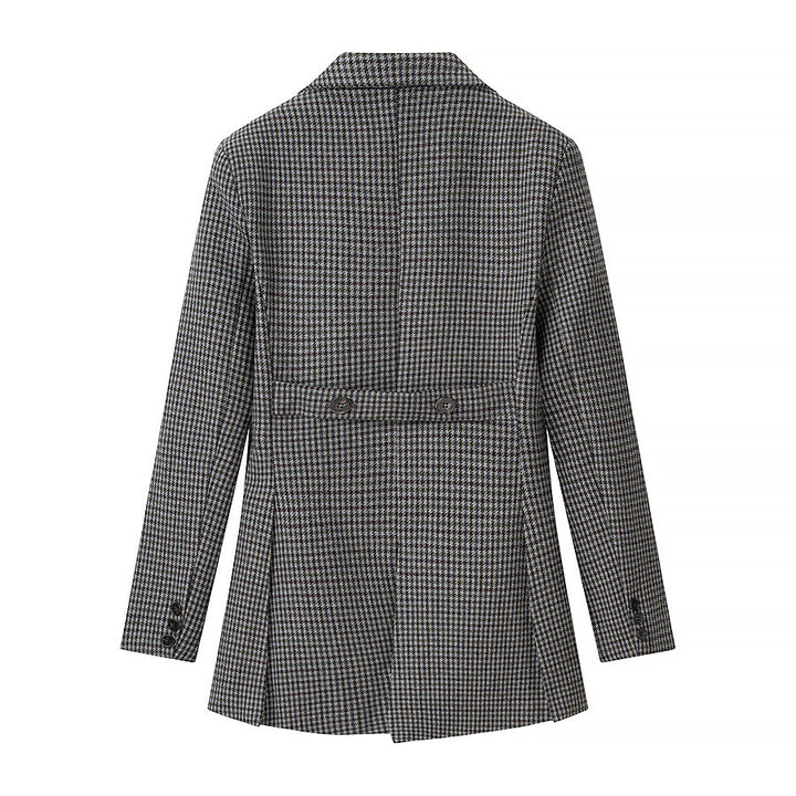 Damen Zweireihiger Hahnentritt-Blazer mit asymmetrischem Schwalbenschwanz-Saum Drune