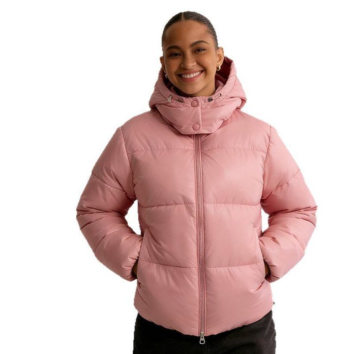 Damen Stepp-Pufferjacke mit Kapuze, hohem Stehkragen und Zwei-Wege‑Reißverschluss Drune