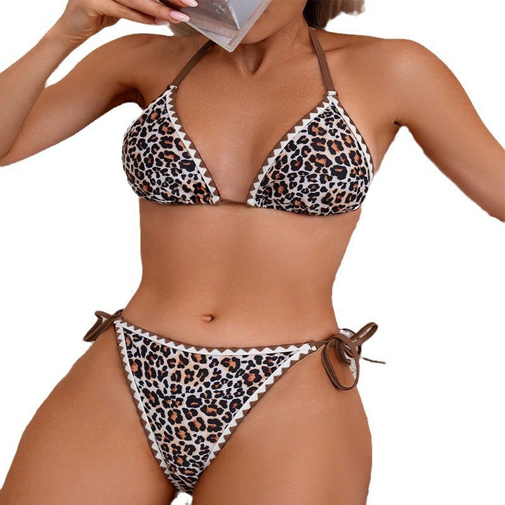 Damen Triangel-Bikini mit modischem Leoparden-Design und attraktiven Schnürdetails Drune