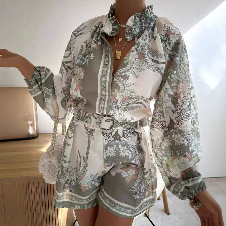 Damen Blusenset mit floralem Design und weitem Schnitt Drune