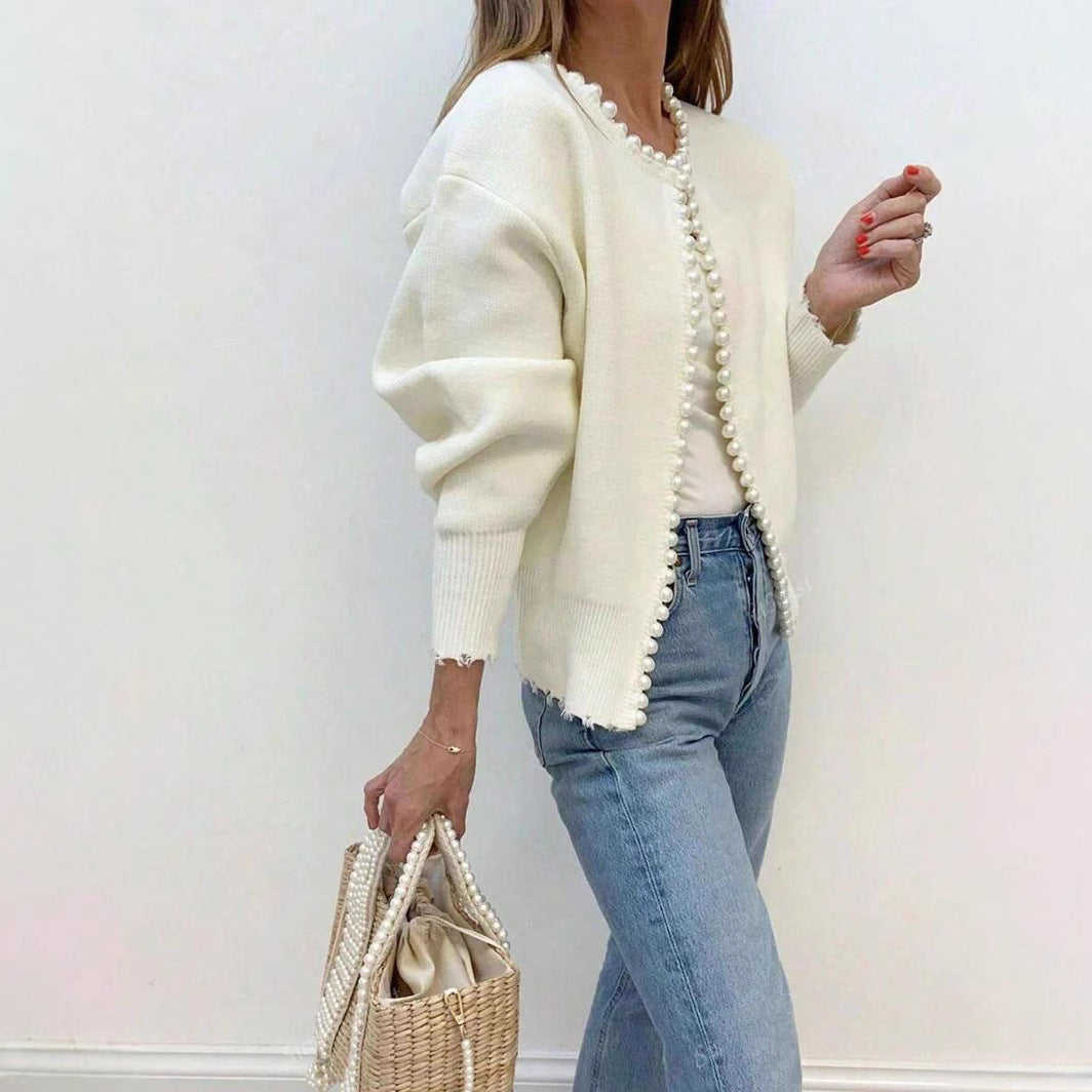 Damen Strickjacke mit Perlenakzenten und lässigem Schnitt Drune