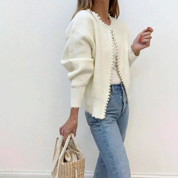 Damen Strickjacke mit Perlenakzenten und lässigem Schnitt Drune
