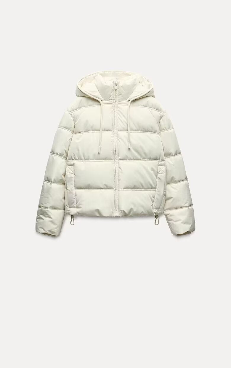 Damen Cropped-Steppjacke mit hoher Kapuze, Tunnelzug und Rippbündchen Drune