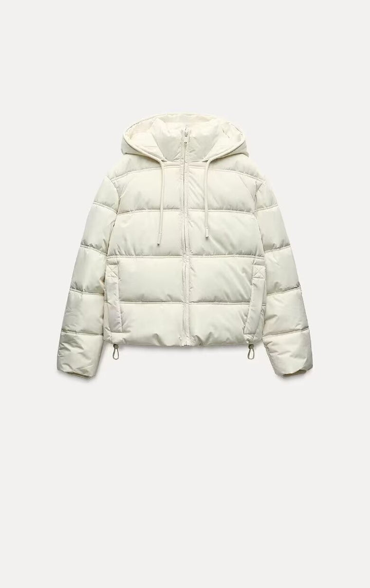 Damen Cropped-Steppjacke mit hoher Kapuze, Tunnelzug und Rippbündchen Drune