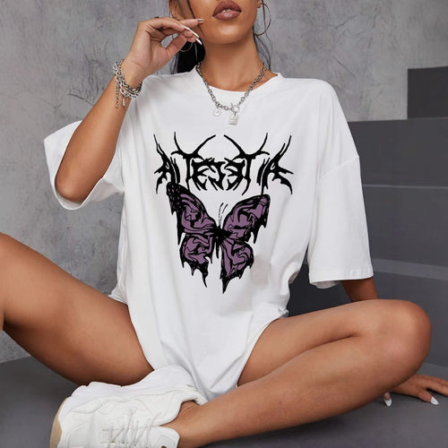 Damen oversized T-Shirt mit kreativem Schmetterlingsdesign Drune