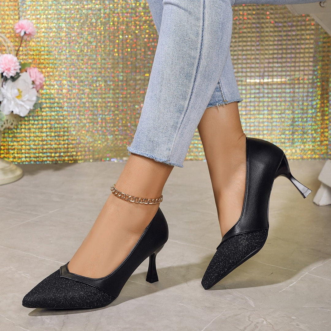 Damen elegante Kitten Heels mit funkelnden Details und komfortabler Einlegesohle Drune