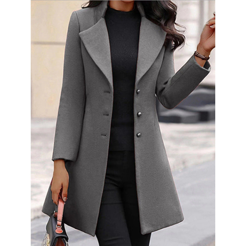 Damen eleganter Wollmantel mit strukturierter Passform und doppelt knopfverschlossenem Design Drune