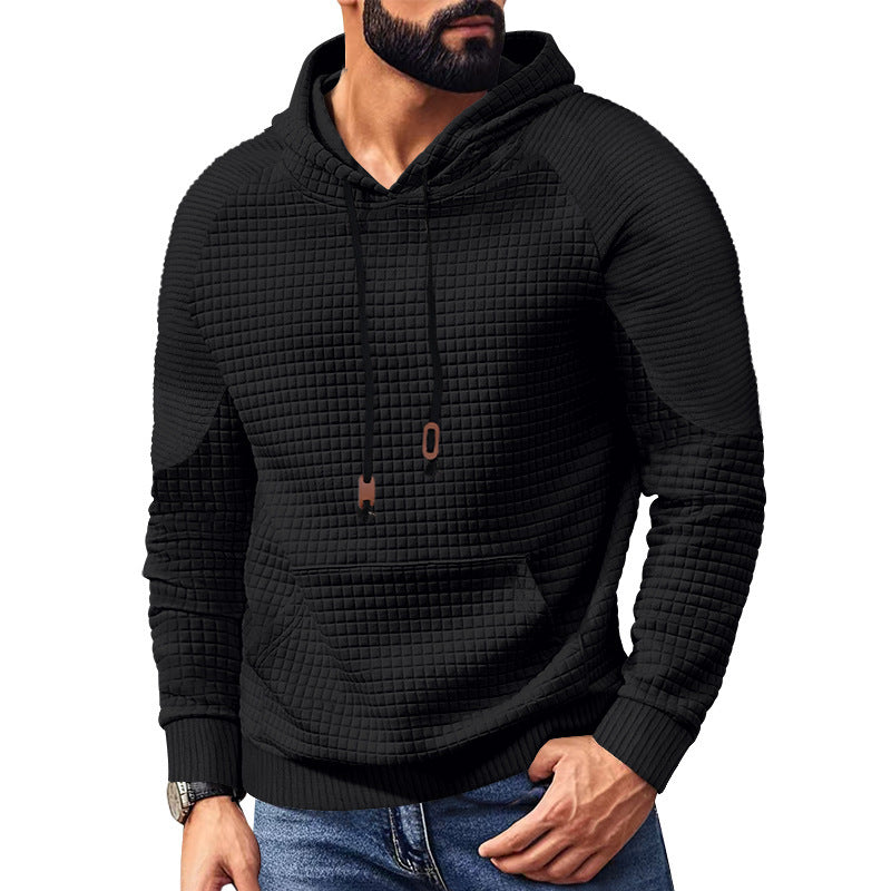 Herren nan gequilteter Kapuzenpullover mit quadratischer Struktur und Kängurutasche Drune