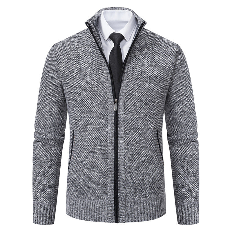 Herren nan gehobene Strickjacke mit Stehkragen und durchgehendem Reißverschluss, thermisch isolierend und tailliert geschnitten Drune