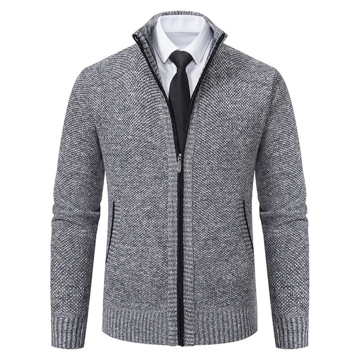 Herren nan gehobene Strickjacke mit Stehkragen und durchgehendem Reißverschluss, thermisch isolierend und tailliert geschnitten Drune