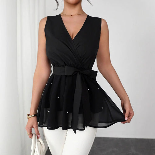 Damen Elegantes Wickeloberteil mit dekorativen Perlen Drune