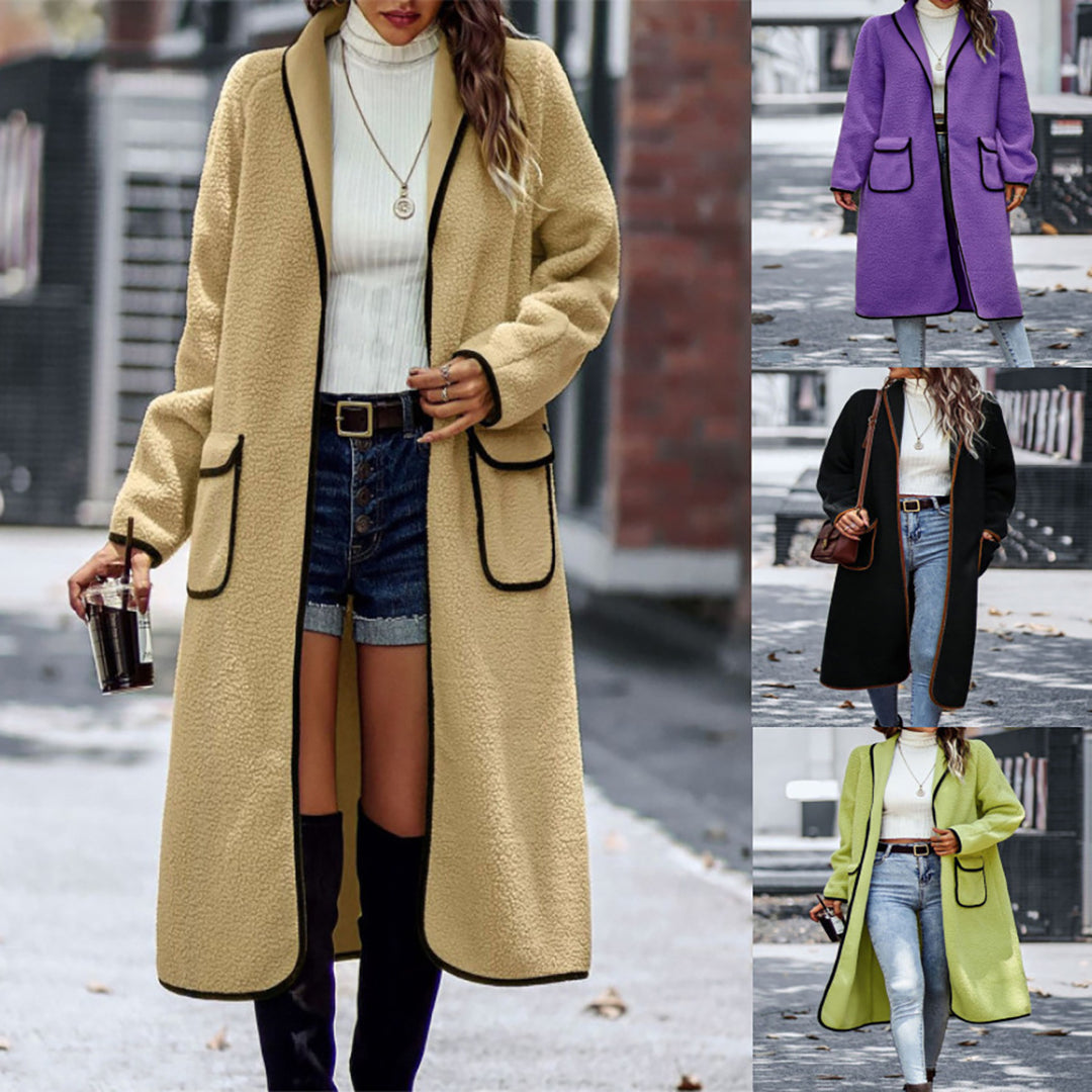 Damen eleganter, länger cardigan mit praktischem Schnitt und kontrastierenden Akzenten Drune