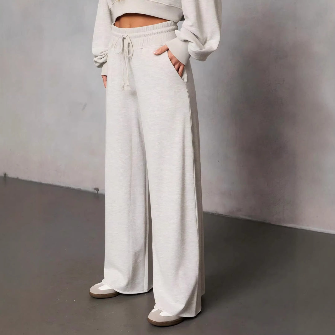 Damen weite High-Waist Loungehose mit Kordelzug und Seitentaschen Drune