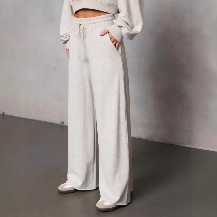 Damen weite High-Waist Loungehose mit Kordelzug und Seitentaschen Drune