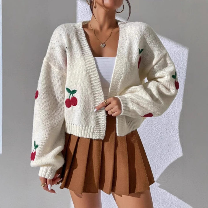 Damen Strickjacke mit Kirschen Drune