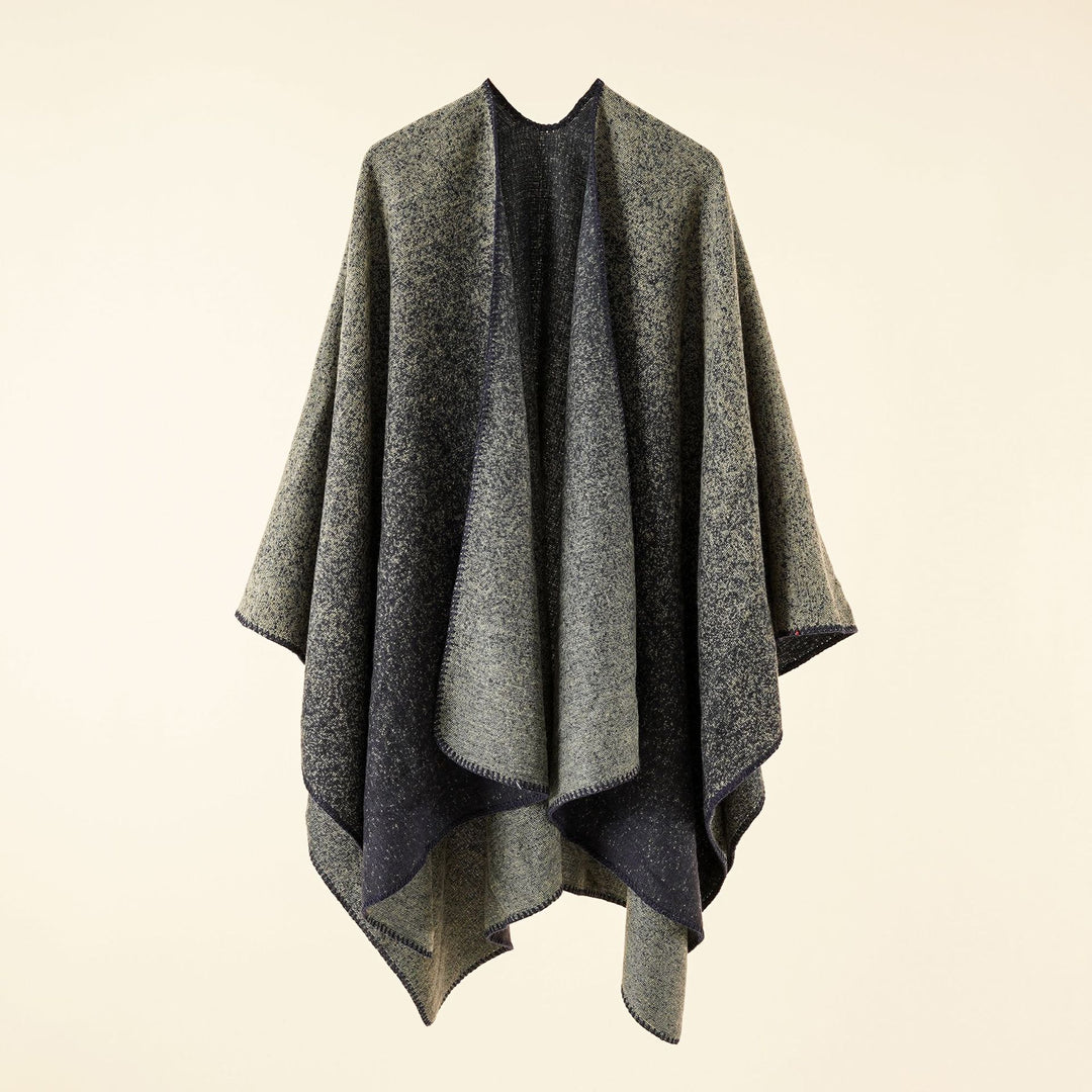 Damen Reversible Strickruana im Mélange‑Wollmix mit kontrastierter Kettelkante Drune
