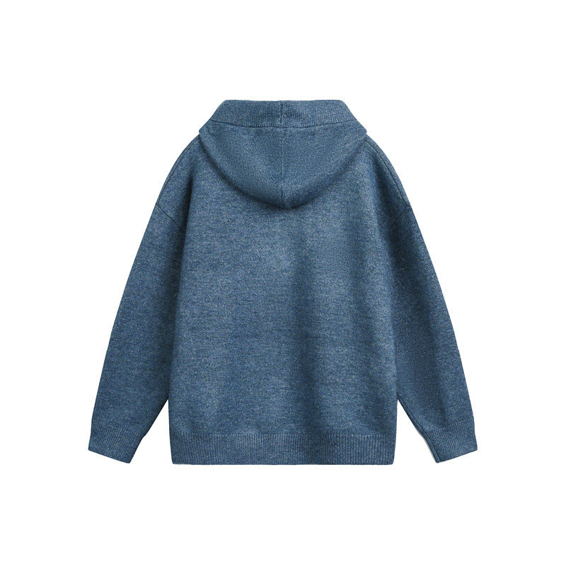 Unisex Grobgestrickter Kapuzenpullover mit halbem Reißverschluss und Boxy‑Schnitt Drune