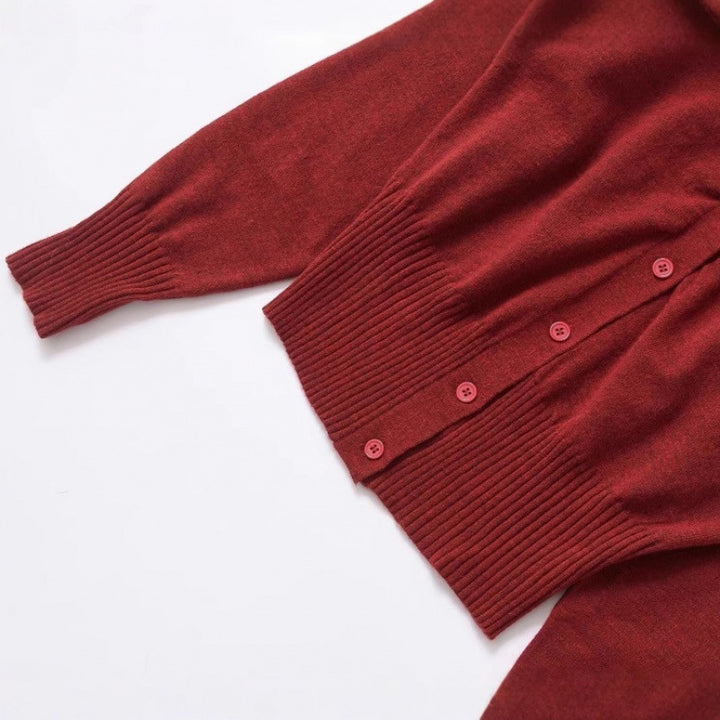 Damen modische Strickjacke mit Druckknopfverschluss und dekorativem Rüschendetail Drune
