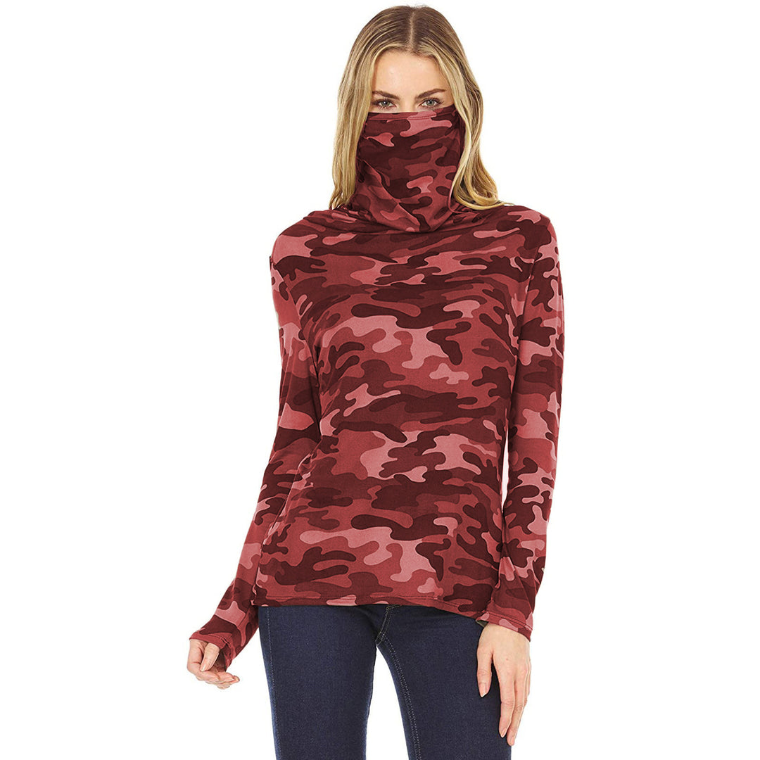 Damen Camouflage-Jersey-Longsleeve mit integriertem Schlauchkragen Drune