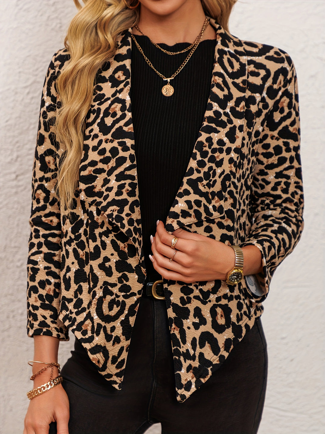 Damen modische Tiermuster Blazerjacke Drune