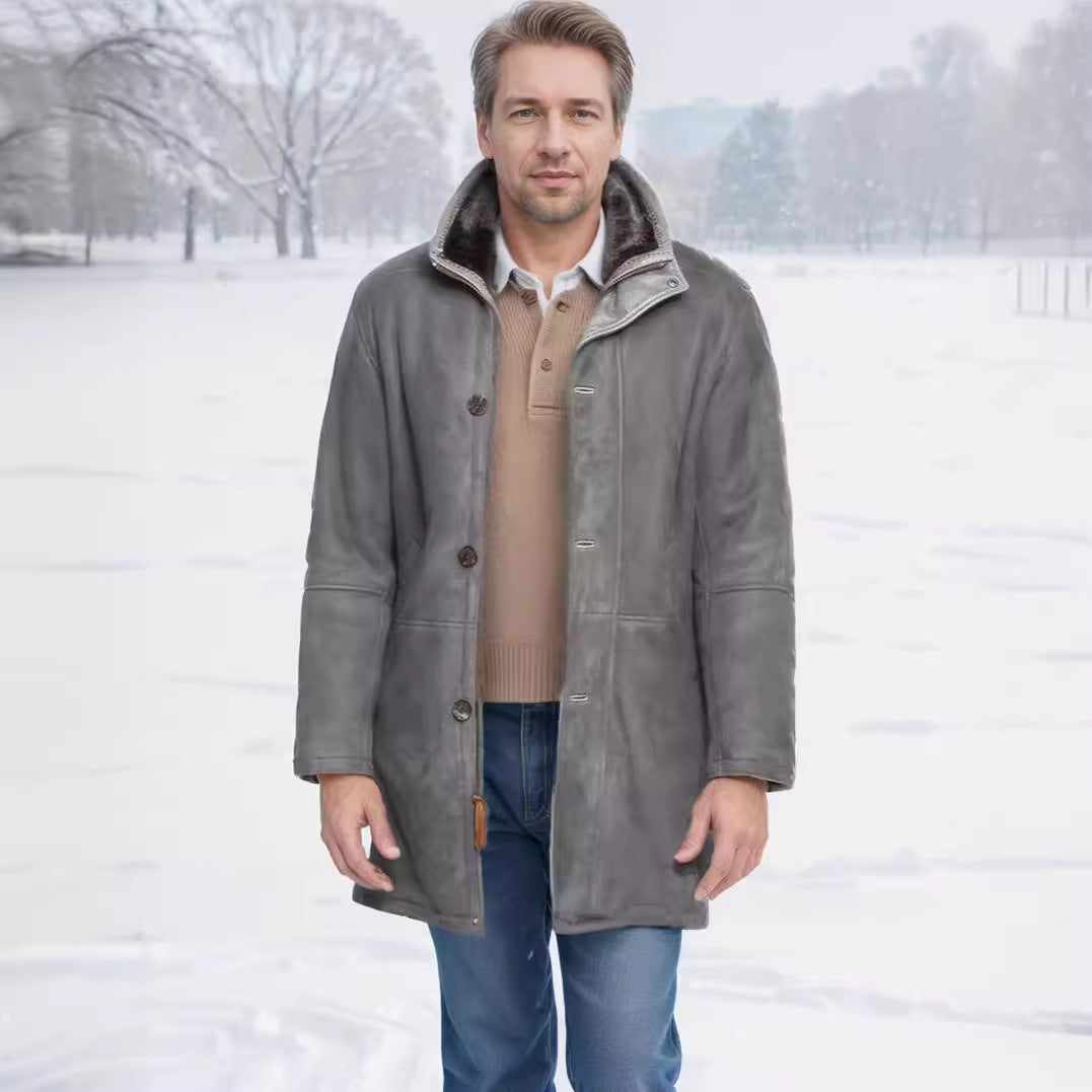 Herren Mantel im Fieldcoat‑Style mit Teddykragen und Zweiwege-Reißverschluss Drune