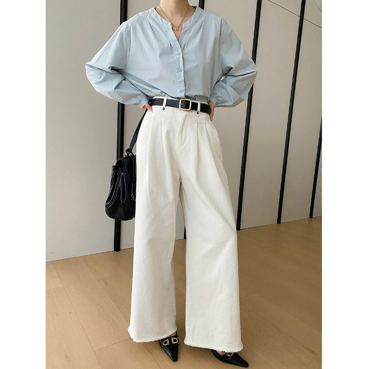 Damen lässige Bluse mit weitem Schnitt und Zierknöpfen Drune