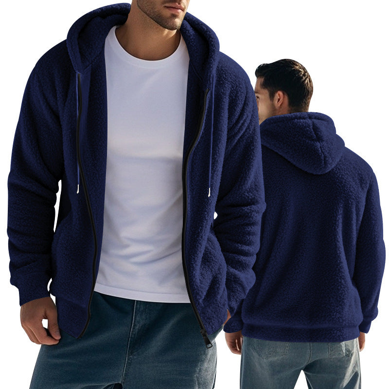 Herren Teddy-Fleece-Kapuzenjacke mit durchgehendem Reißverschluss und Kängurutaschen Drune