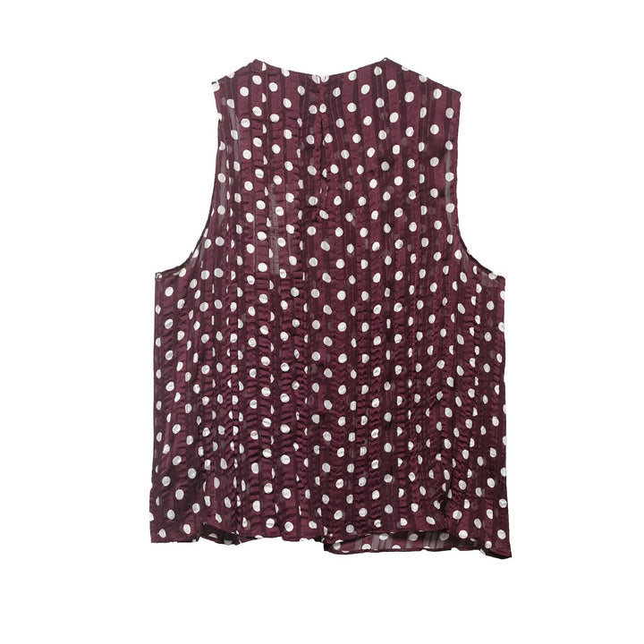 Damen Ärmellose plissierte Chiffonbluse mit Tupfenmuster und Wasserfallkragen Drune