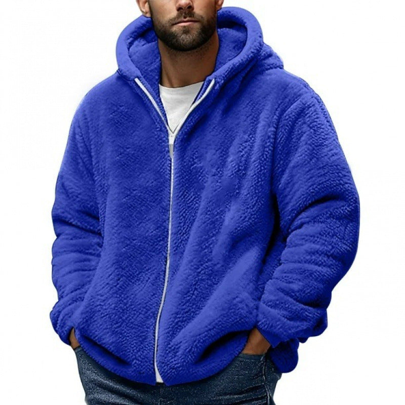 Herren Kuschelige Teddy-Fleece-Kapuzenjacke mit Reißverschluss und Oversize-Passform Drune