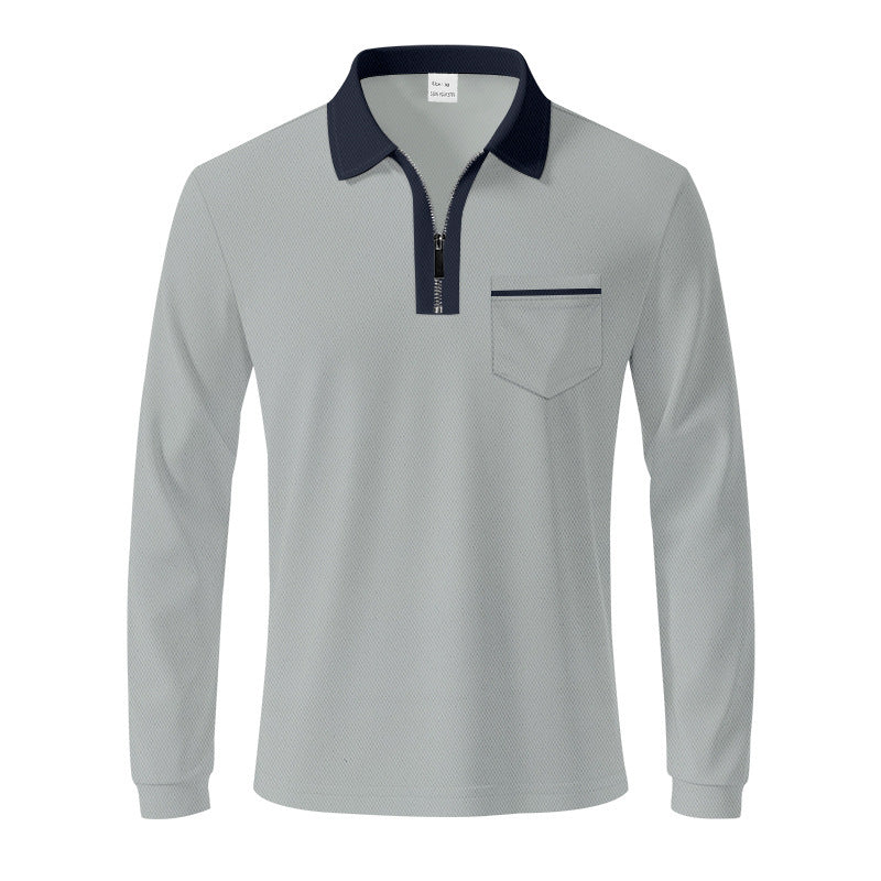 Herren Langarm-Polo mit Reißverschluss und Brusttasche Drune