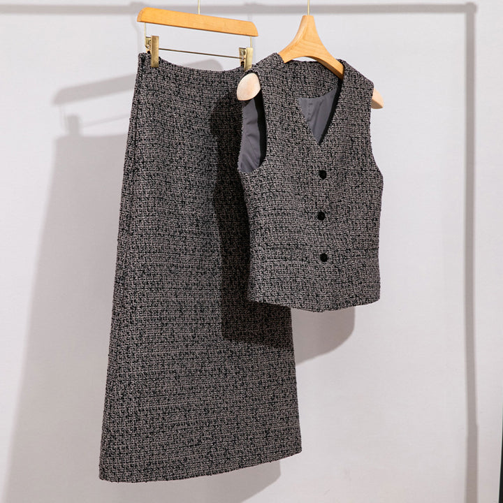 Damen Hochtaillierter Tweed-Midirock mit geradem Schnitt und leichter A‑Linie Drune