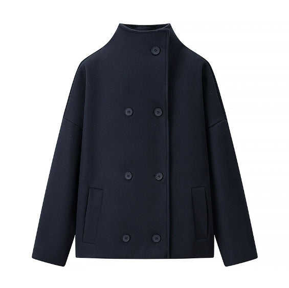 Damen 200+ boxy Wollmix Kurzjacke mit Stehkragen und verdeckter Doppelknopfleiste Drune