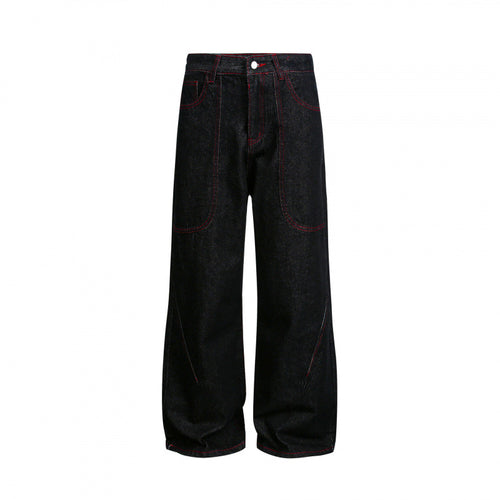 Damen Weite High‑Waist Denim‑Hose im Utility‑Look mit Kontrastnähten Drune