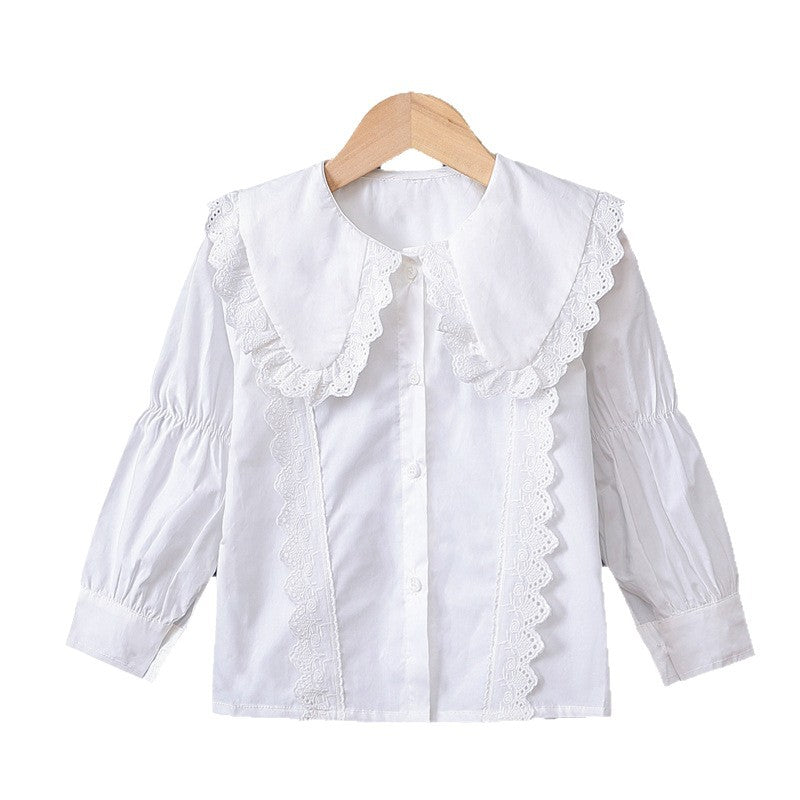 Mädchen Bluse mit eleganten Rüschen und großem Kragen Drune
