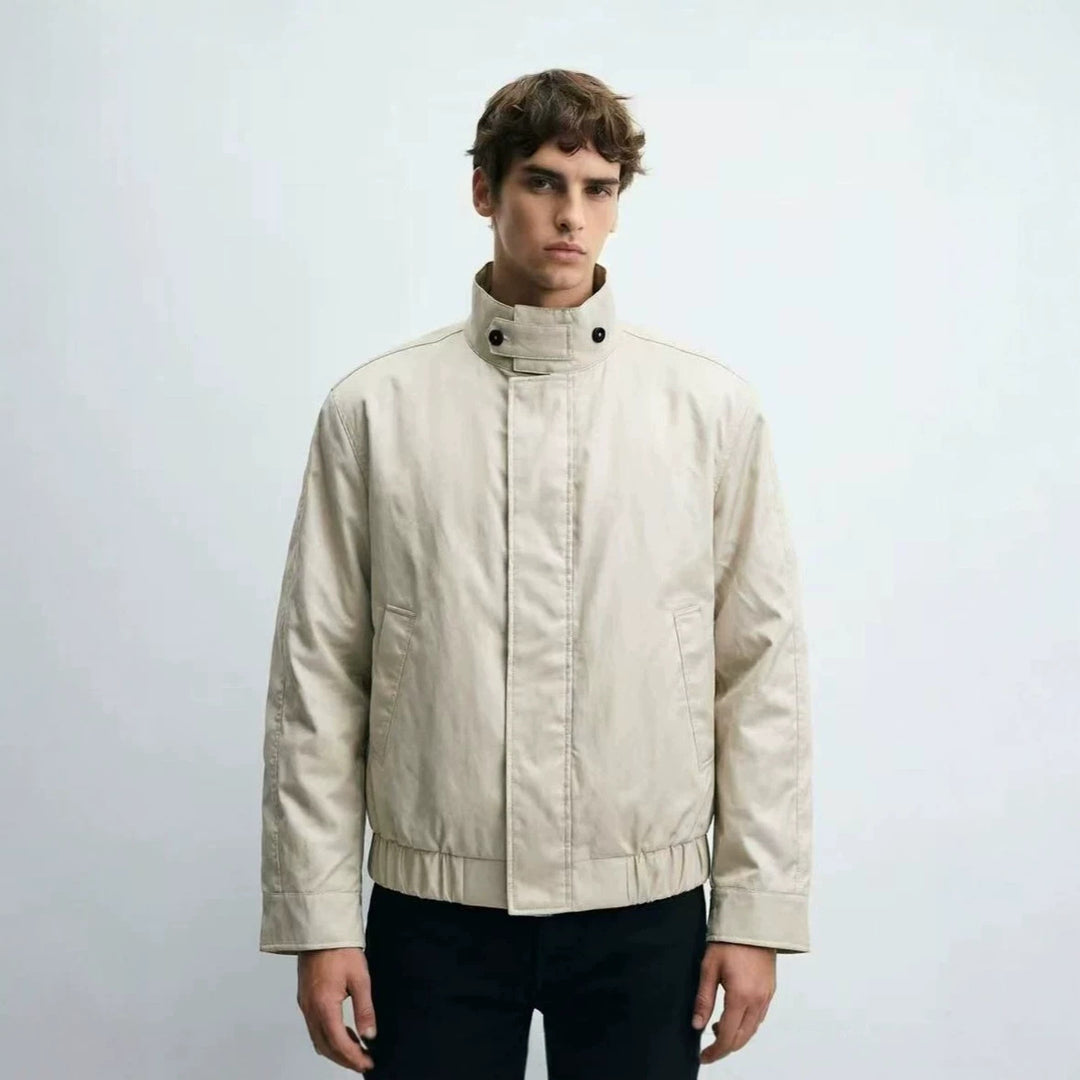 Herren Kurzer Stehkragen-Blouson mit verdecktem Reißverschluss und elastischem Saum Drune